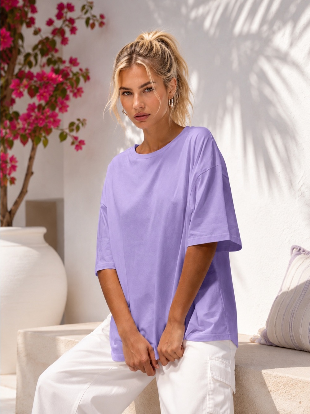 Astrid Lilac Oversized 100% Cotton Crew Neck Tee | XS | NWT